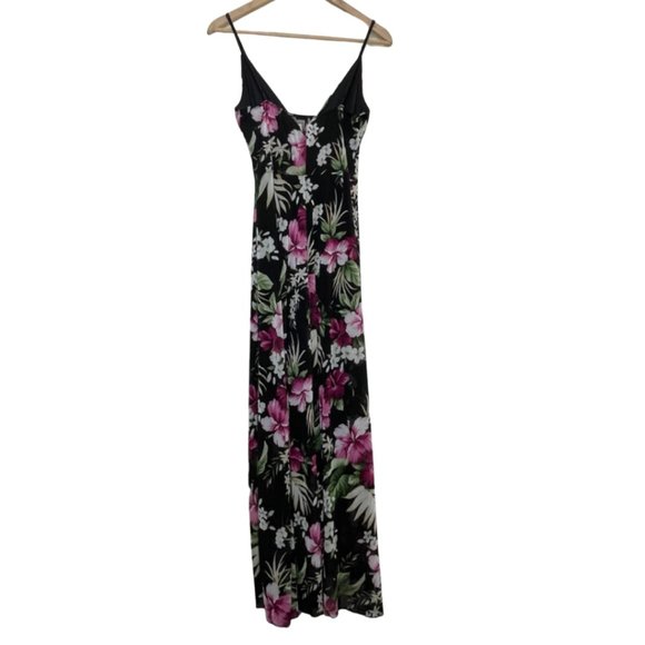 CHARLOTTE RUSSE | Black and Purple Floral Maxi Dress with Sheer Back | Size M - Picture 5 of 9